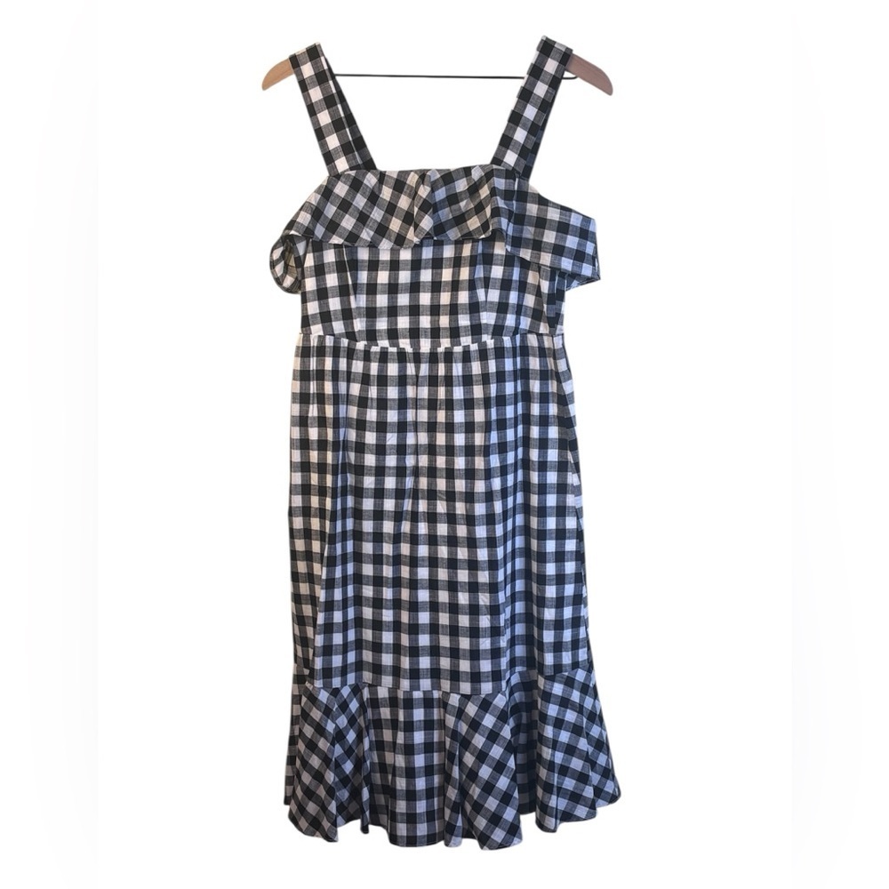 J. Crew Black and White Gingham Ruffle Midi Dress Size 4